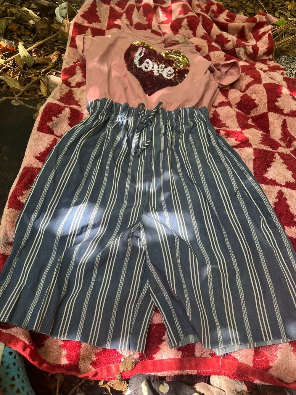 Girls Navy Striped Paperbag Waist Shorts - Blue